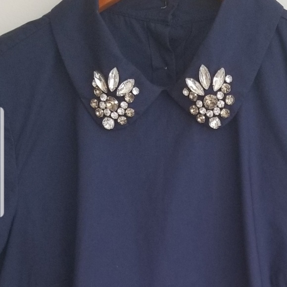 Madewell Navy Boxy Shirt with Rhinestone Collar - Picture 3 of 4